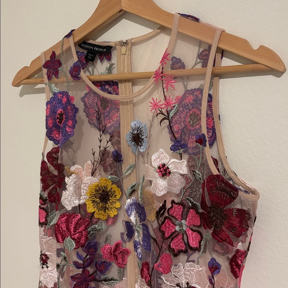 Boston Proper Embroidered Floral Midi Dress Size 2 - Picture 8 of 13